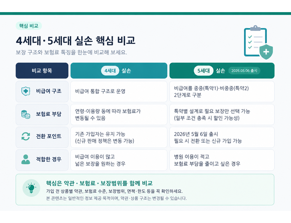 4세대와 5세대 핵심 보장 구조 비교