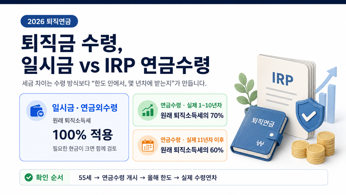퇴직금 일시금 vs IRP 연금수령 — 세금 비교 2026