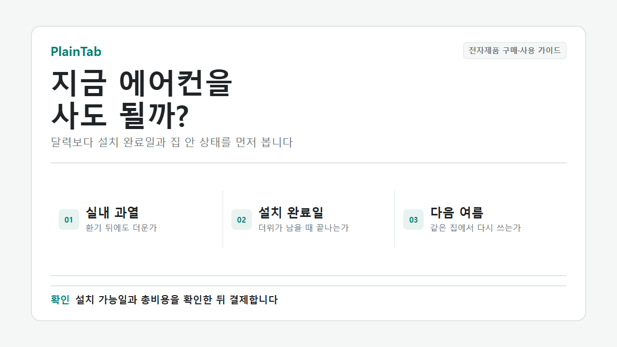 에어컨 구매 시기를 실내 과열, 설치 완료일과 남은 더위로 판단하는 순서