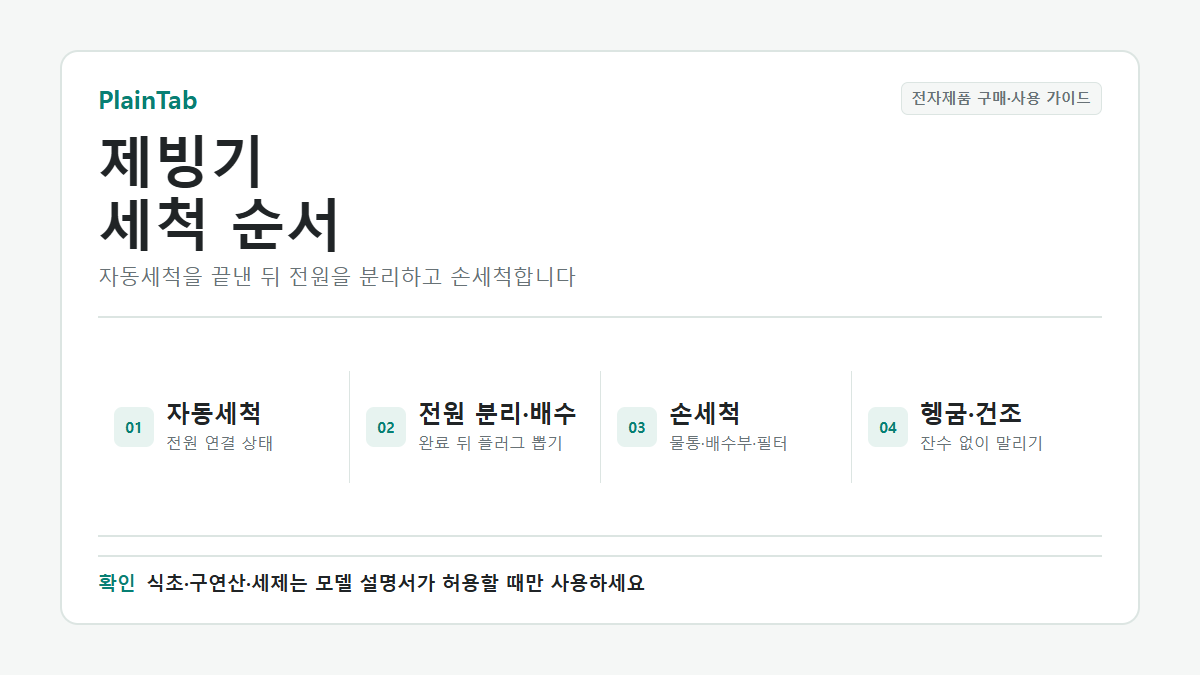 제빙기를 자동세척, 전원 분리와 배수, 손세척, 헹굼과 건조 순서로 관리하는 방법